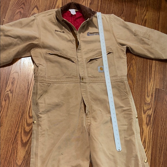 Vintage Carhartt Insulated Lined Winter Coveralls Size XXL 30L Regular Tan Brown - Picture 8 of 16